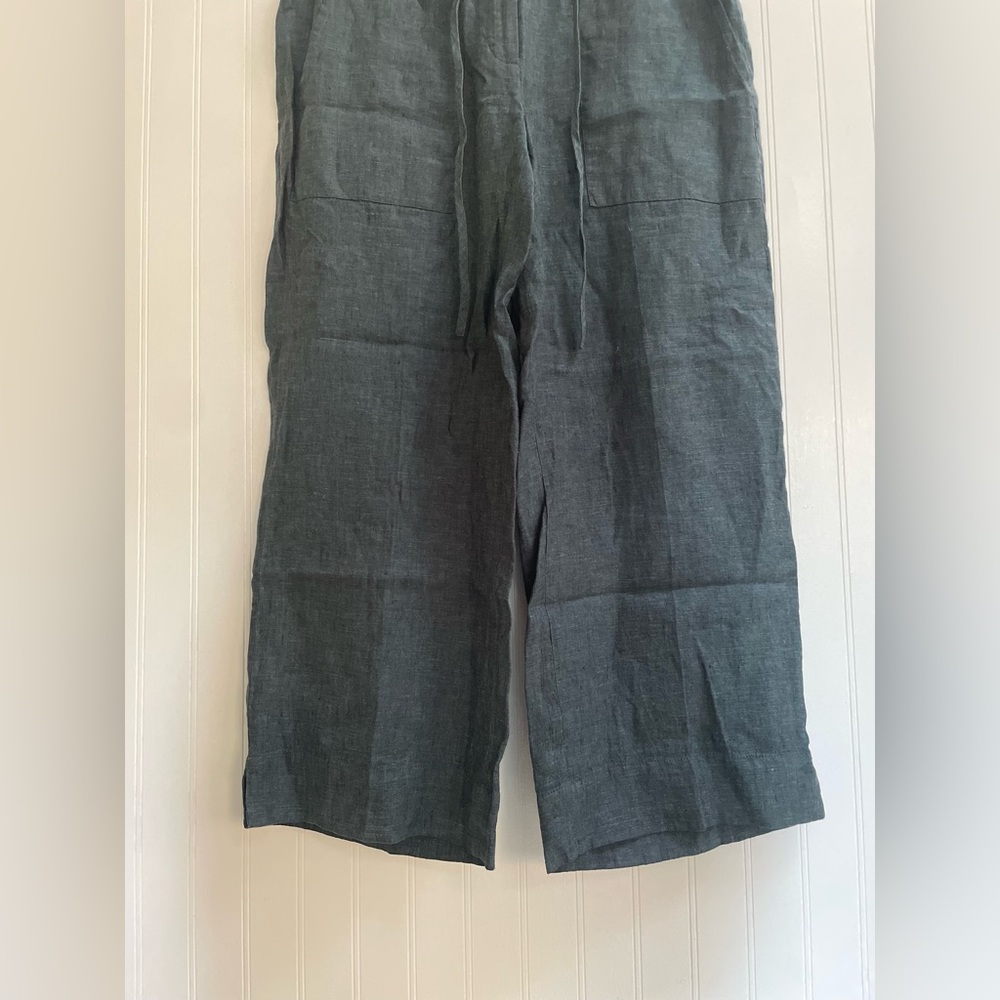 OPUS Linen Madeka Fresh Wide Leg Cropped Trousers Pants in Dark Emerald Size 38 - Picture 10 of 13